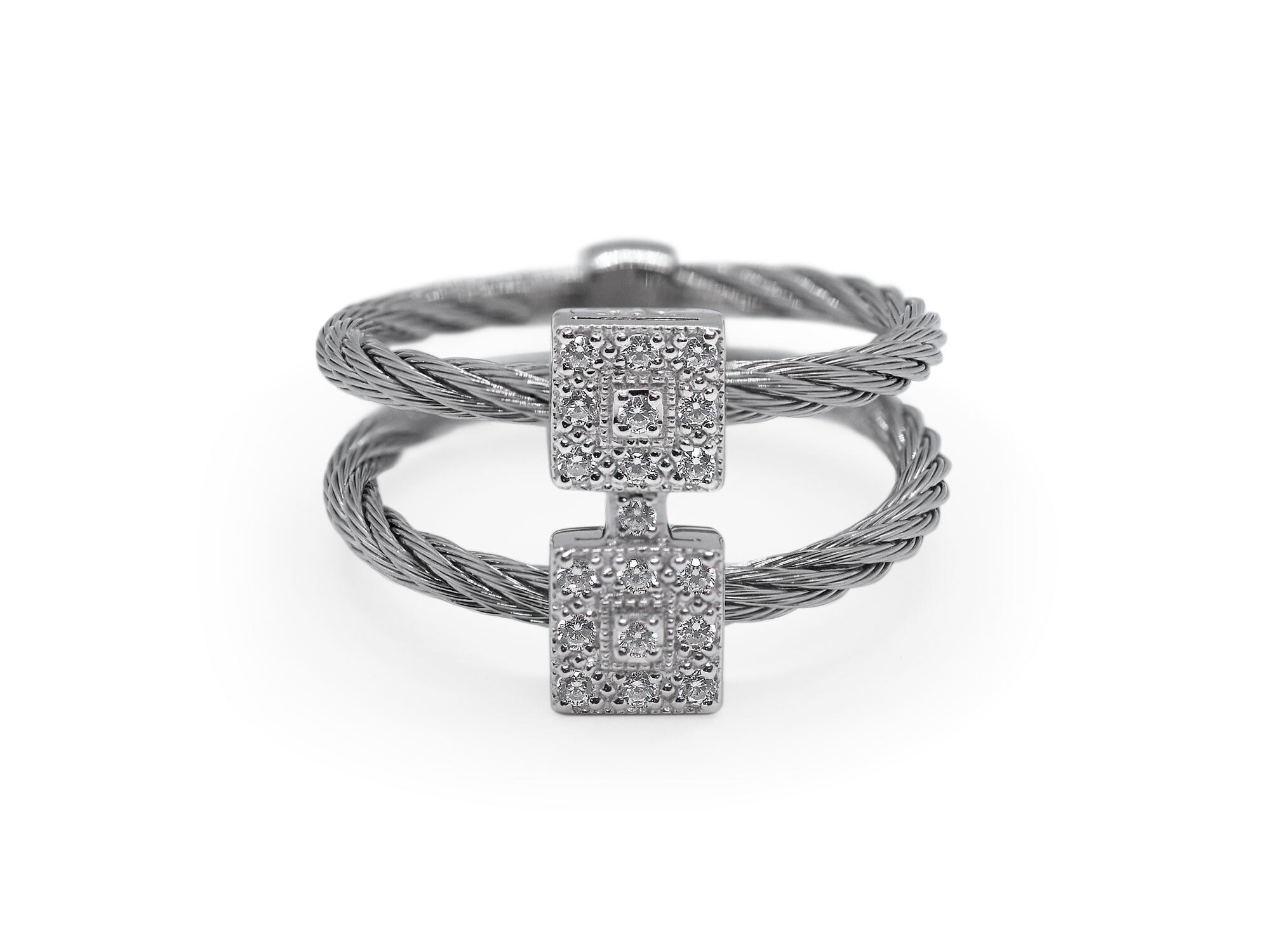 Grey Cable Reflections Vertical Ring with 18kt White Gold & Diamonds – ALOR