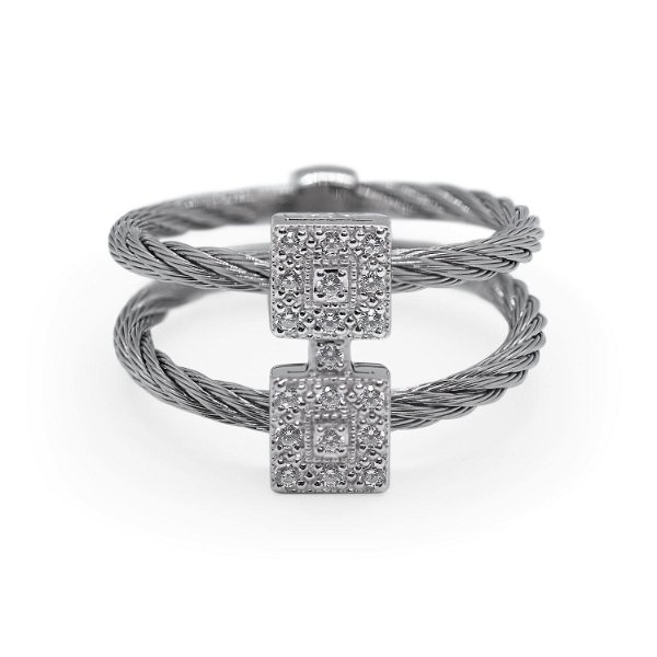 Closeup photo of Grey Cable Reflections Vertical Ring with 18kt White Gold & Diamonds – ALOR