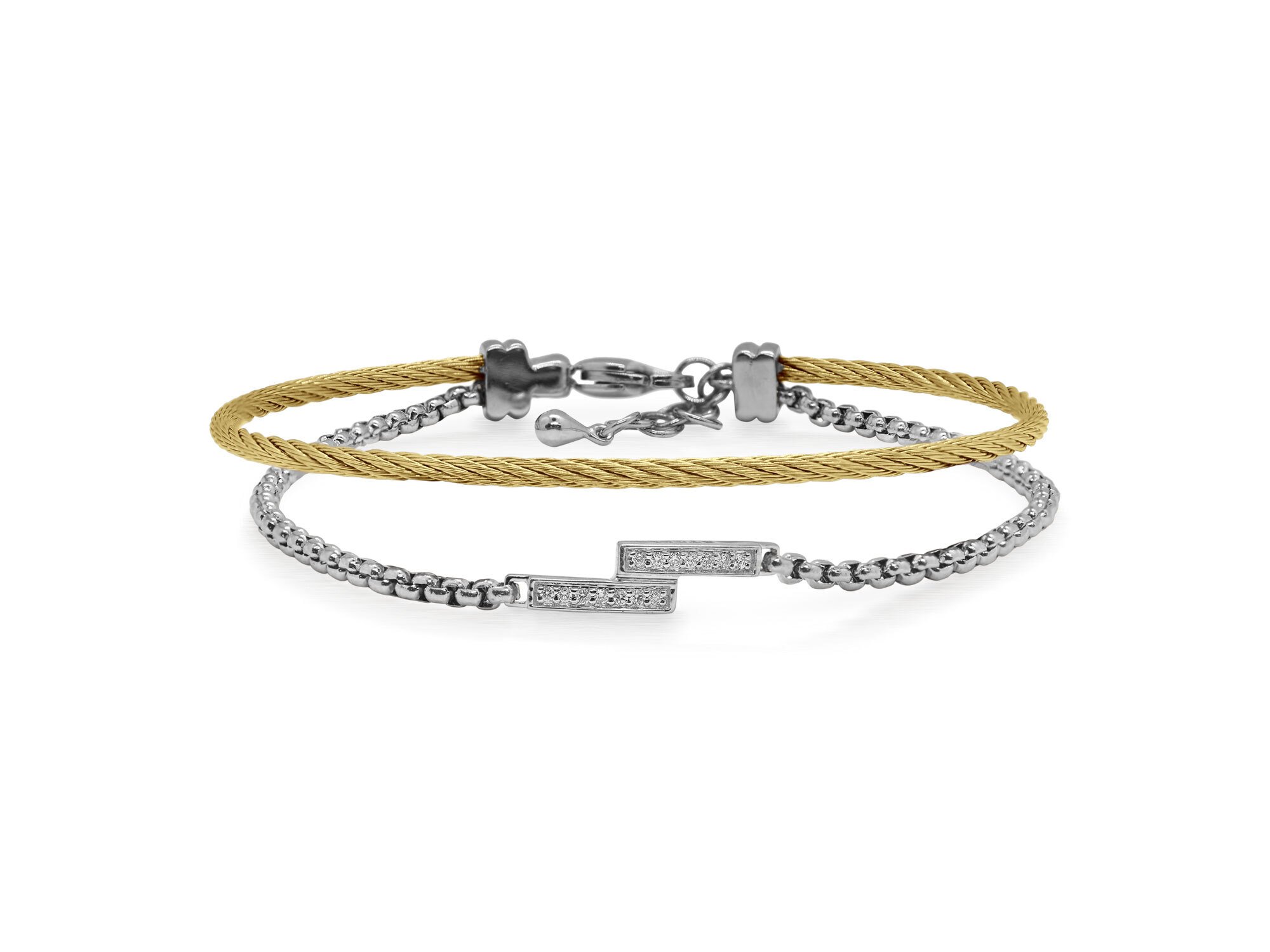 Grey Chain & Yellow Cable Intermix Bracelet with 14kt White Gold & Diamonds – ALOR