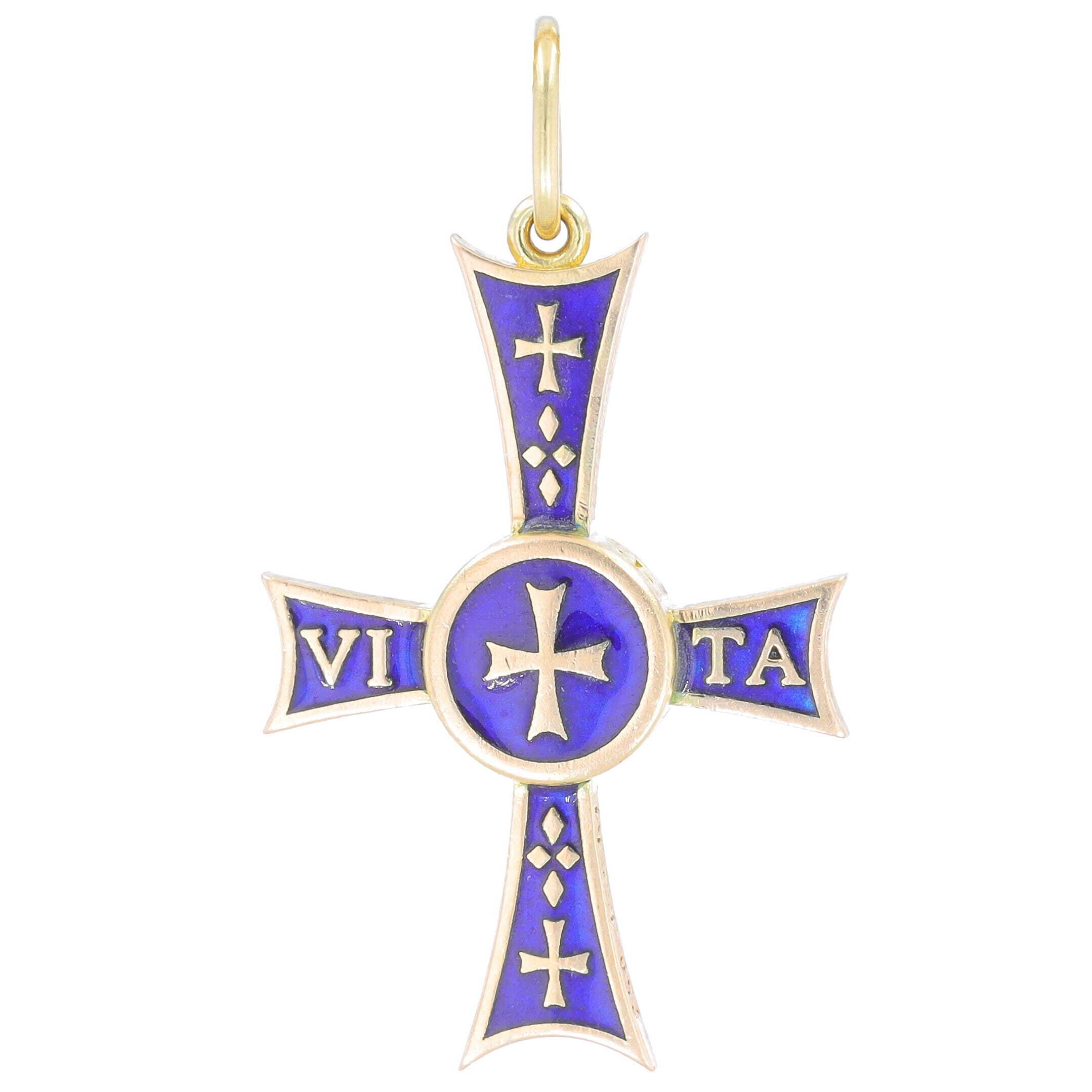 18k Vitreous Enamel Hand Engraved Cross