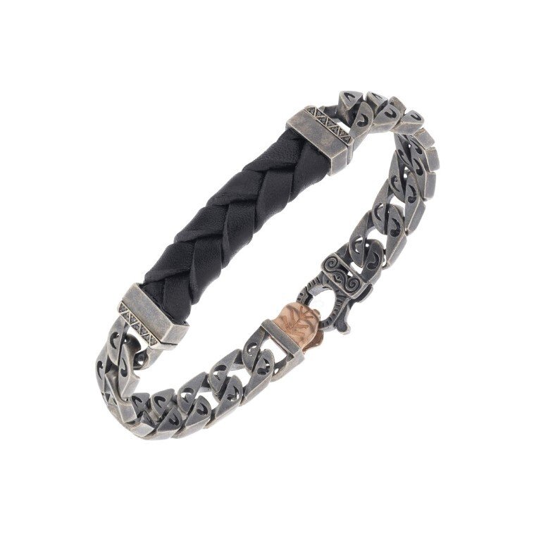 FLAMING TONGUE 18K ROSE GOLD VERMEIL AND OXIDIZED BRACELET WITH BLACK DIAMONDS