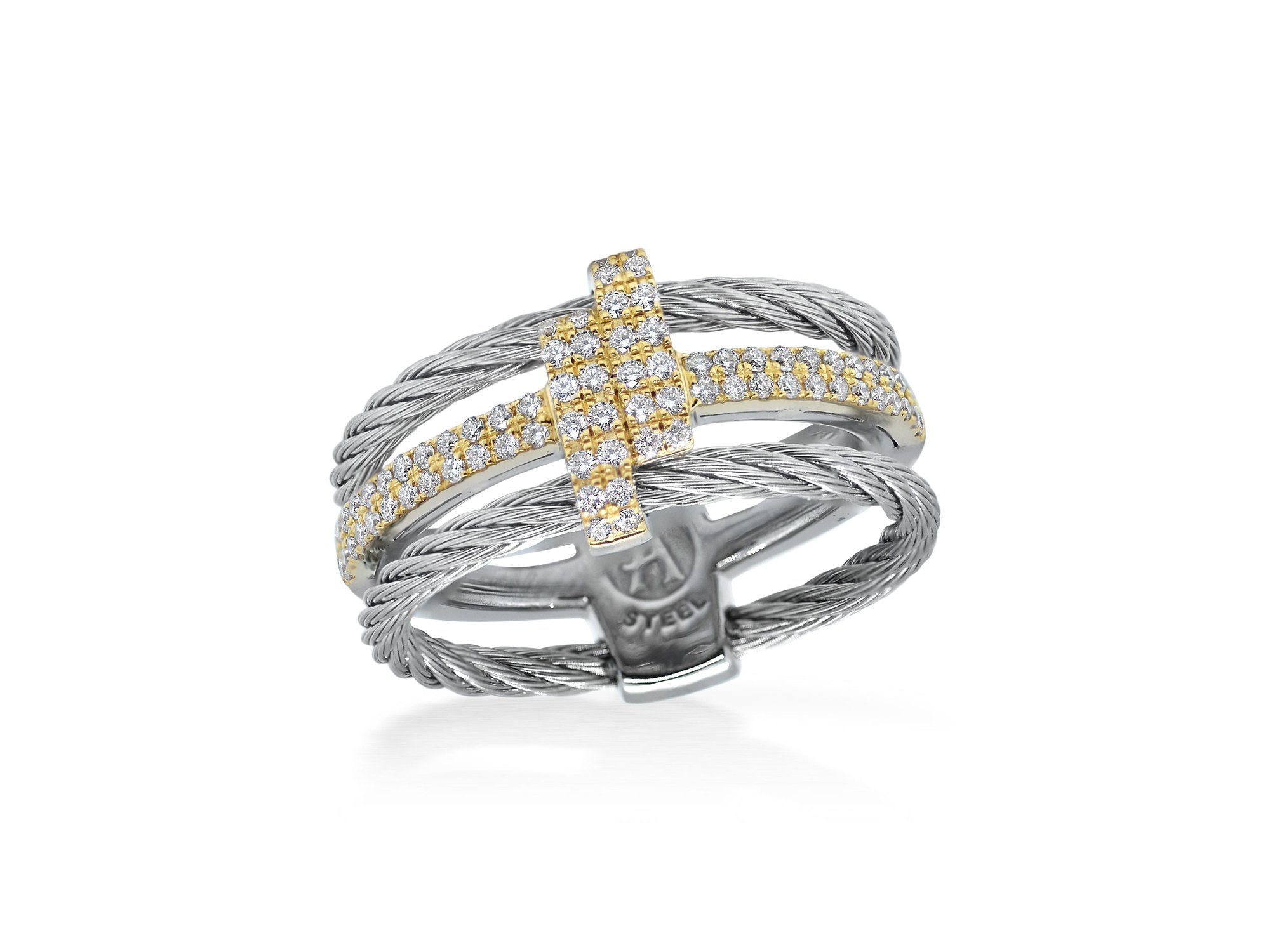 Grey Dual Cable Opulence Ring with 18kt Yellow Gold & Diamonds