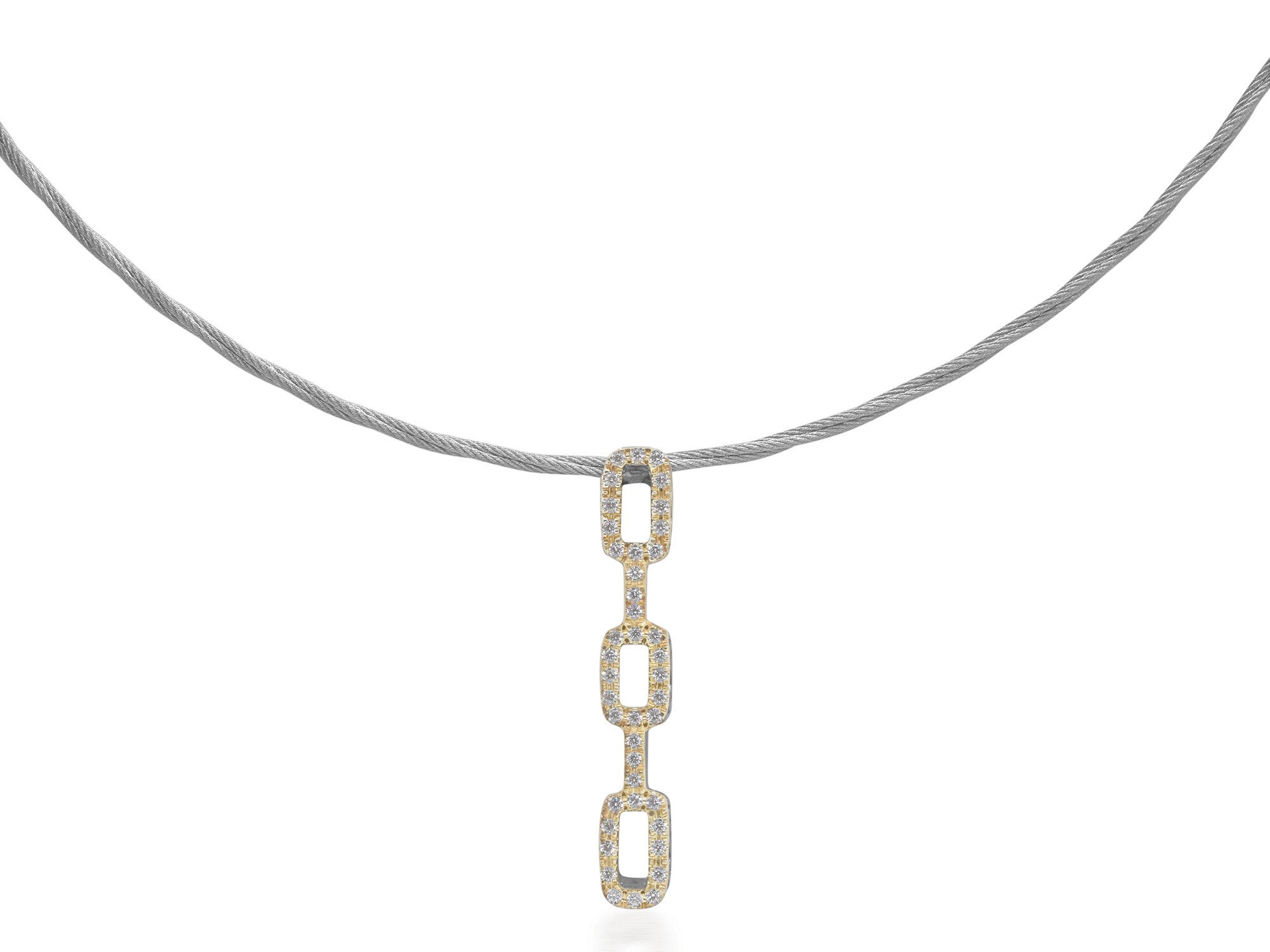 Grey Cable Layered Links Necklace with 18kt Yellow Gold & Diamonds