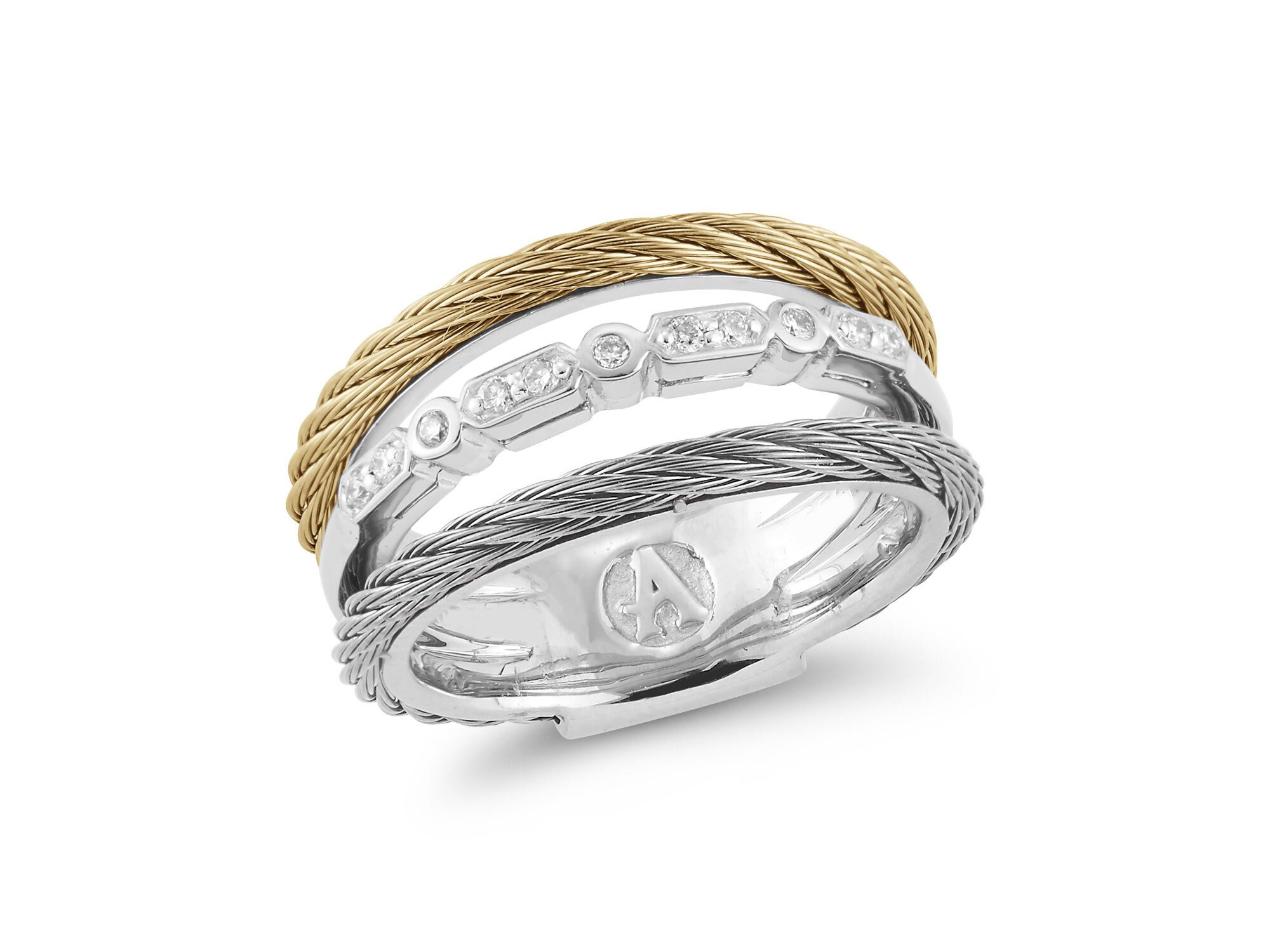 Layered Grey & Yellow Cable Ring with 18kt White Gold & Diamonds – ALOR