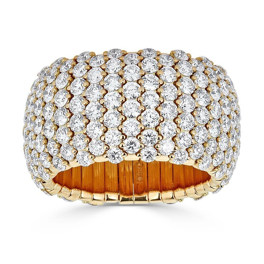 Wide Domed Stretch Ring with Diamonds in18k Yellow Gold