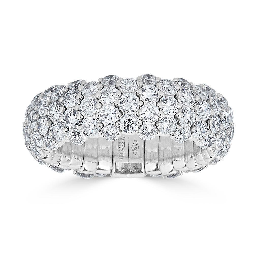 Medium Domed Stretch Ring with Diamonds in 18k White Gold