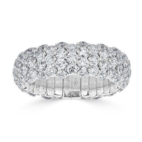 Closeup photo of Medium Domed Stretch Ring with Diamonds in 18k White Gold