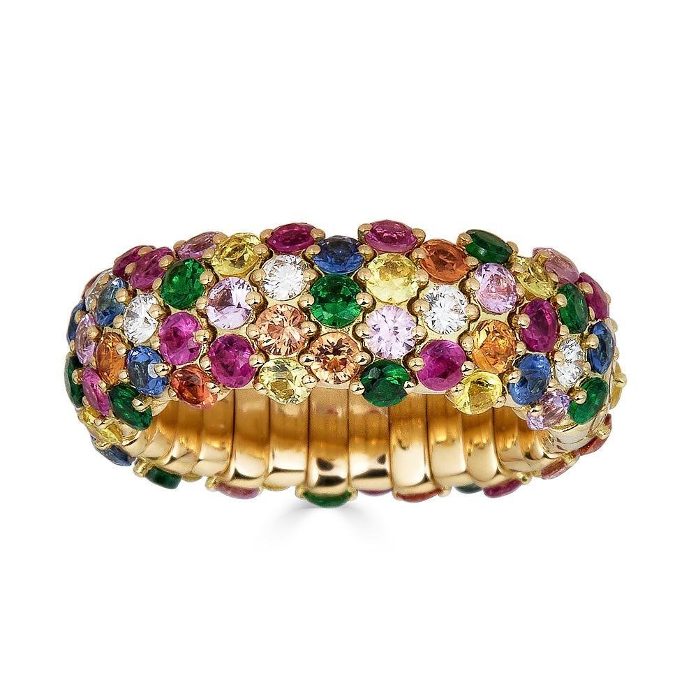 18k Multicolor Sapphire, Tsavorite & Diamond Stretch Ring