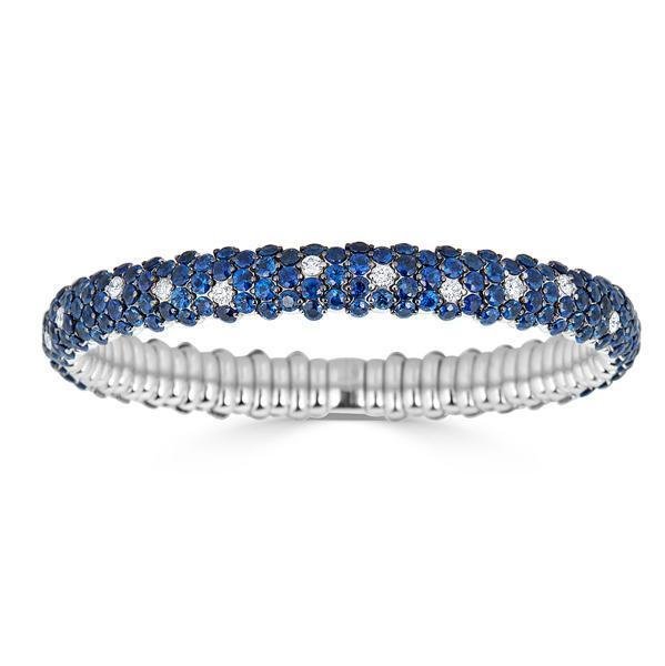 Closeup photo of Small Domed Stretch Bracelet Blue Sapphire and 18k White Gold