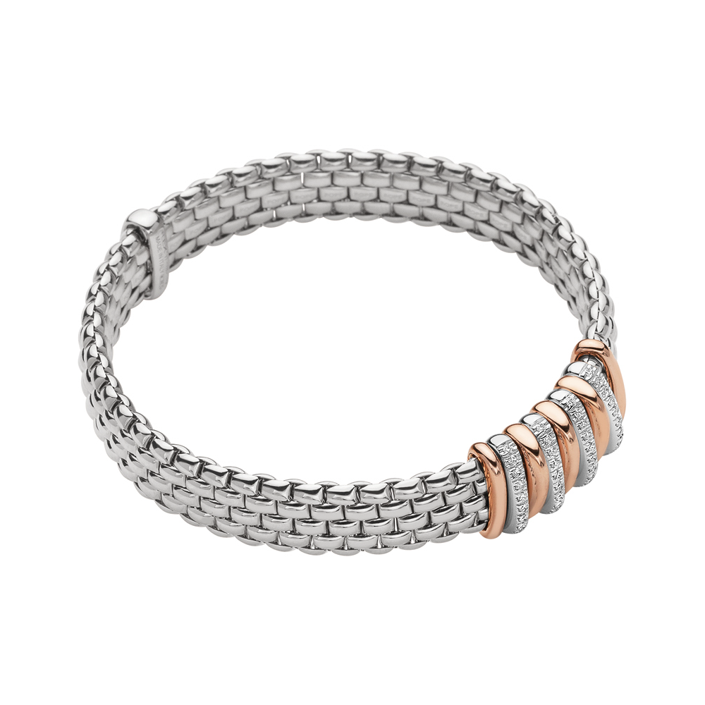 Panorama Flex'it Bracelet in White Gold w/ RG with Half Pave Rondels - Size M (17cm)