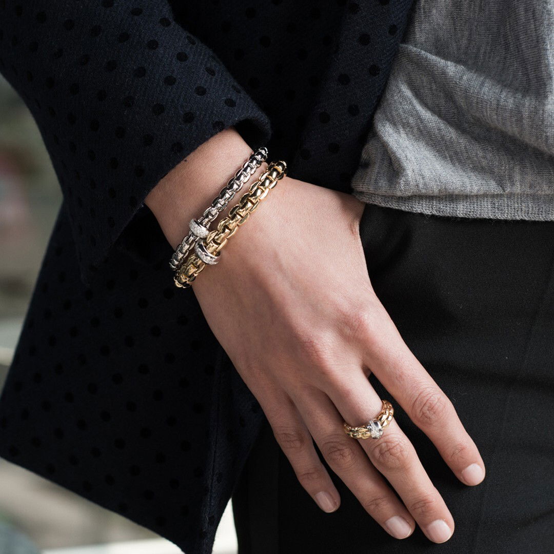 Eka Flex'It Bracelet in White Gold with Diamond Rondel - Size Extra Large