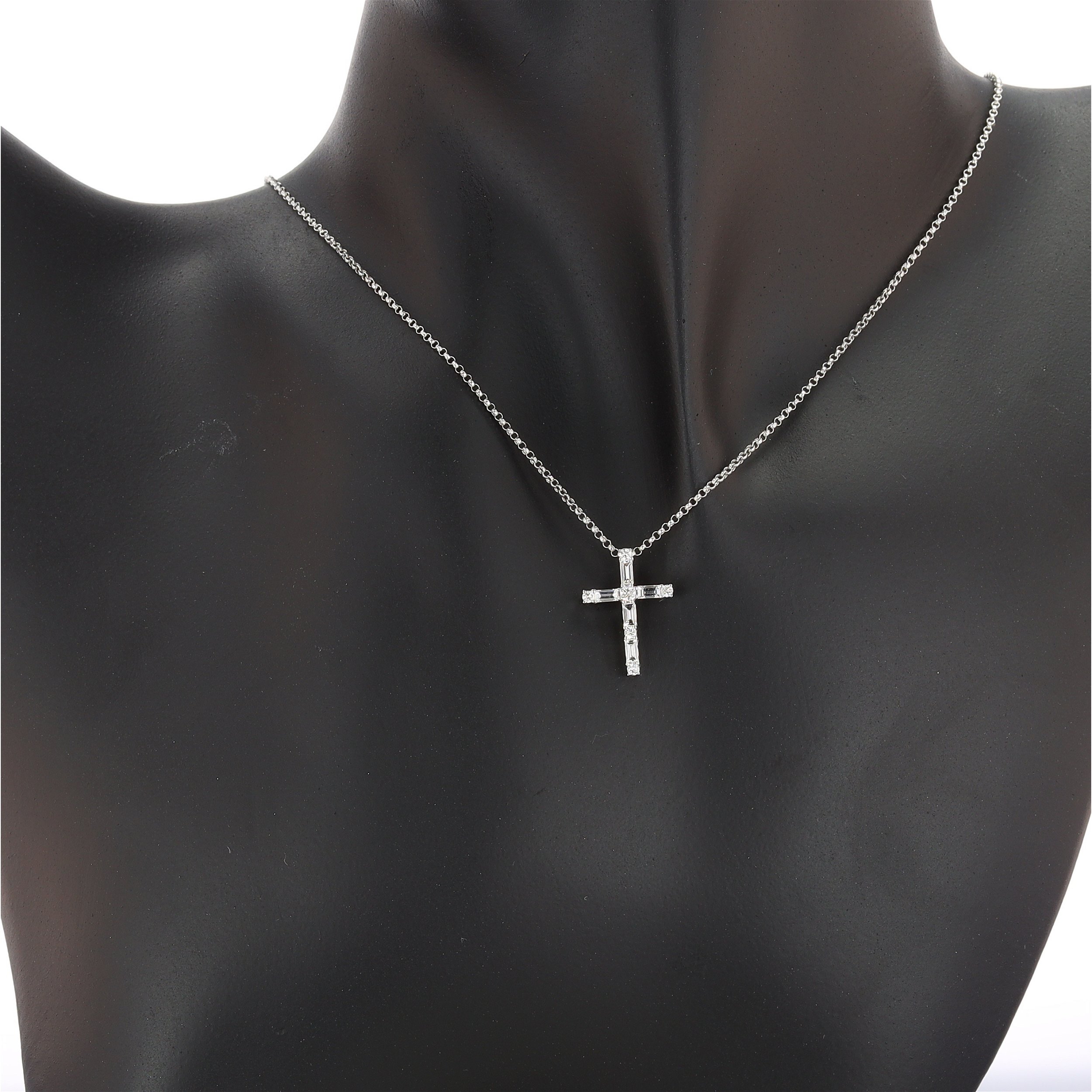 18k Baguette Cross Necklace