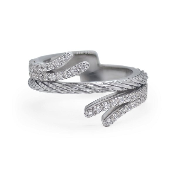 Closeup photo of Grey Cable Double Passback Ring with 18kt White Gold & Diamonds