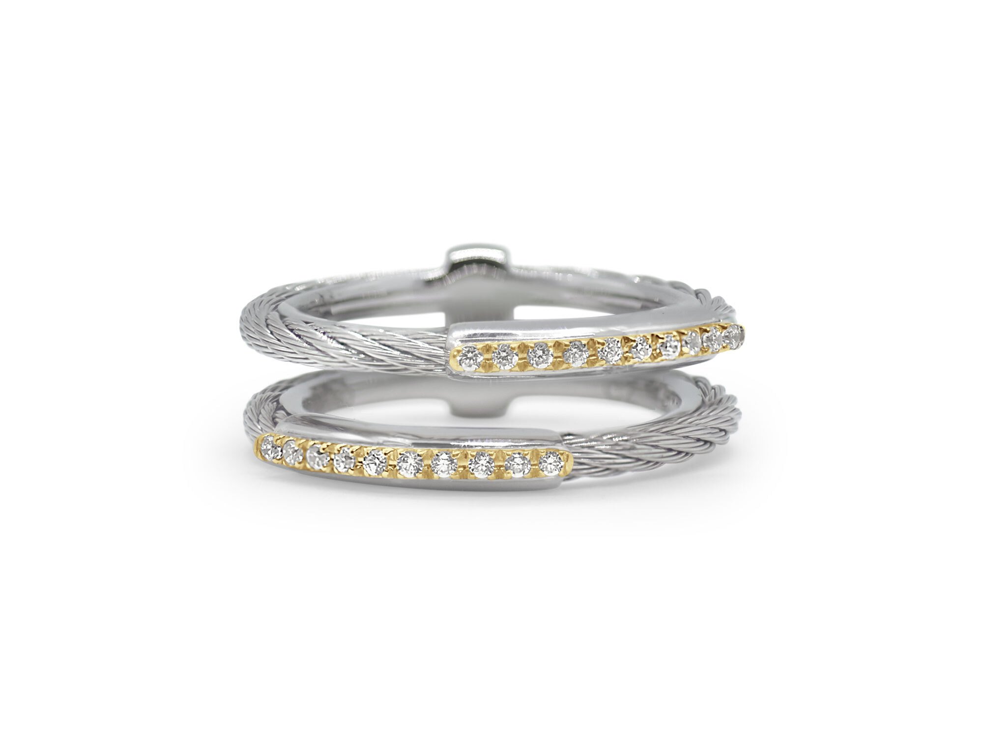 Grey Cable Petite Channel Bar Ring with 18kt Yellow Gold