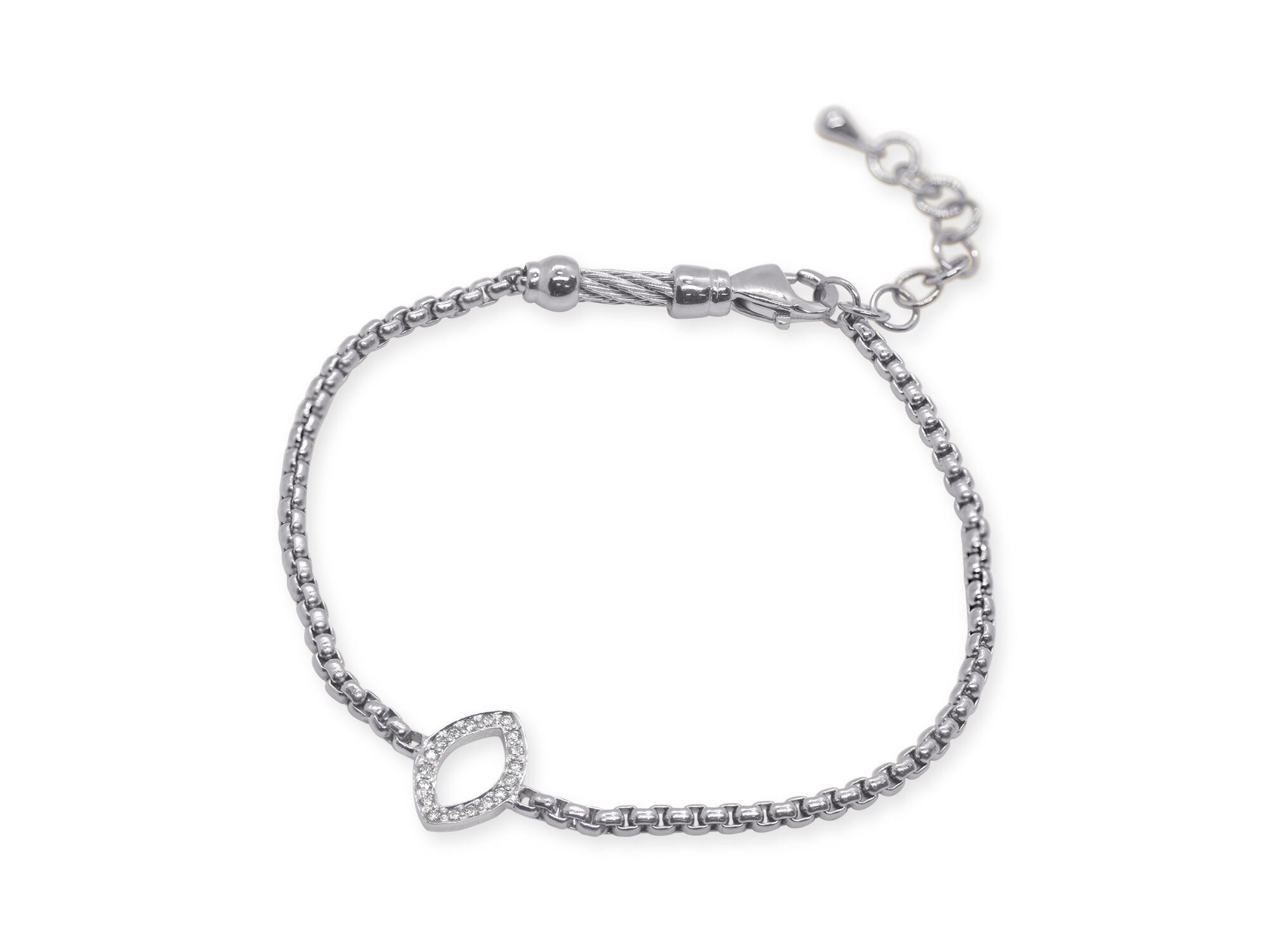 Grey Chain Bracelet with 14kt White Gold Open Marquis Station & Diamonds
