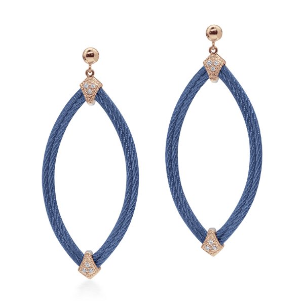 Closeup photo of Blueberry Cable Marquis Earrings with 18kt Rose Gold & Diamonds