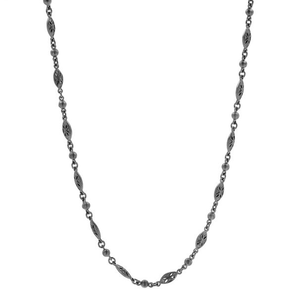Closeup photo of 18"-20" Handmade Black Rhodium Sterling Silver Shield & Ball Chain