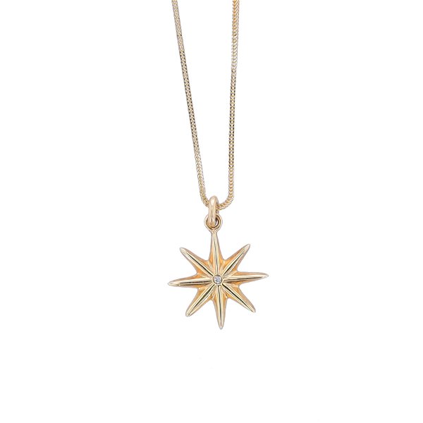 Closeup photo of Baby Starz Necklace with a Diamond in 18k Yellow