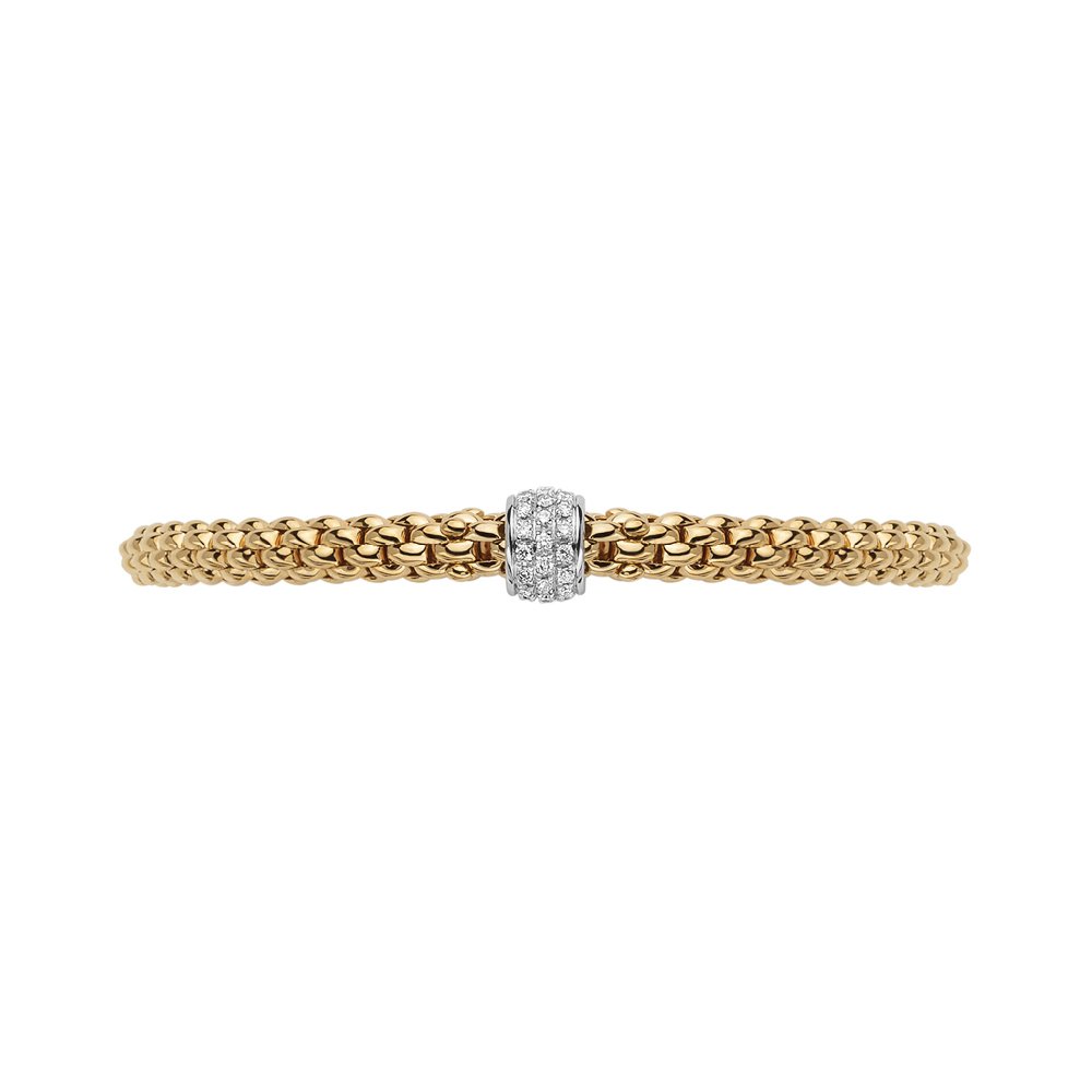 Solo Flex'It Bracelet in Yellow Gold with Full Pave Diamond Rondel - Size Medium