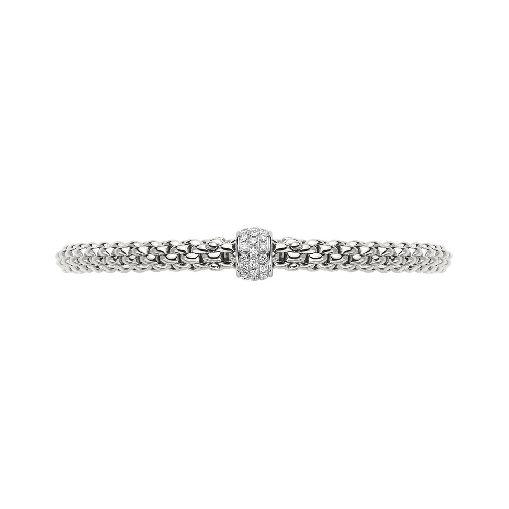 Solo Flex'It Bracelet in White Gold with Full Pave Diamond Rondel - Size Medium