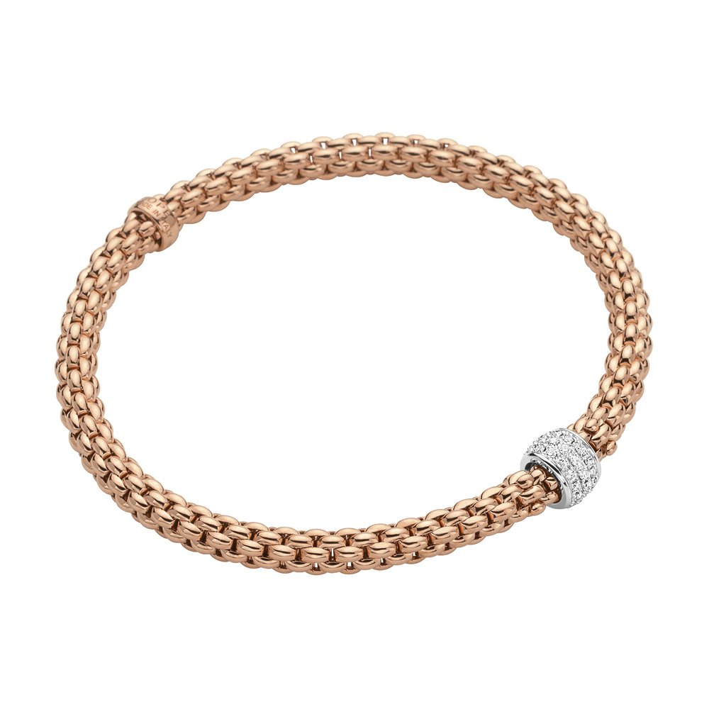 Solo Flex'It Bracelet in Rose Gold with Full Pave Diamond Rondel - Size Extra Large
