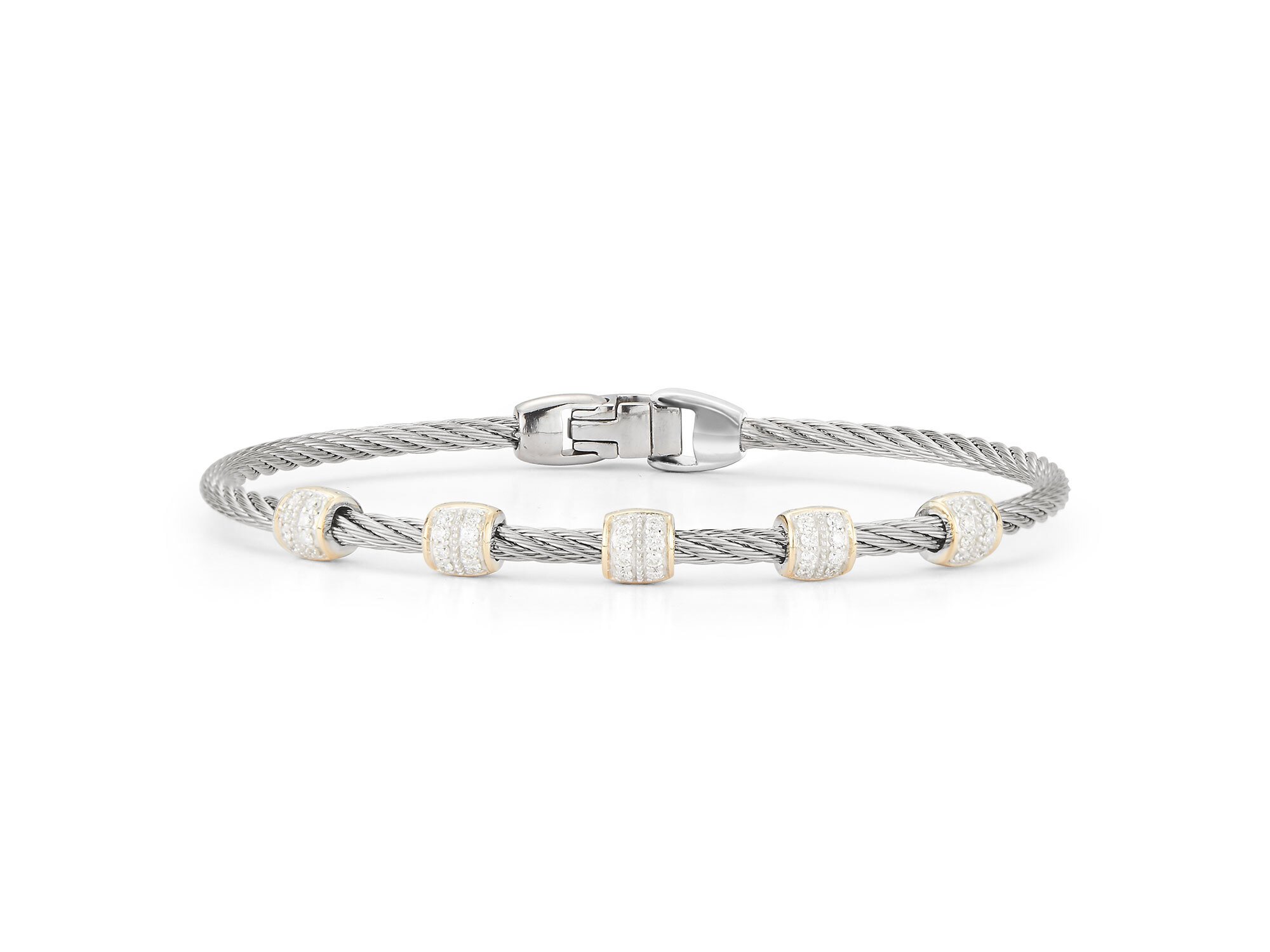 Grey Cable Five Station Stackable Bracelet with 18kt White Gold & Diamonds