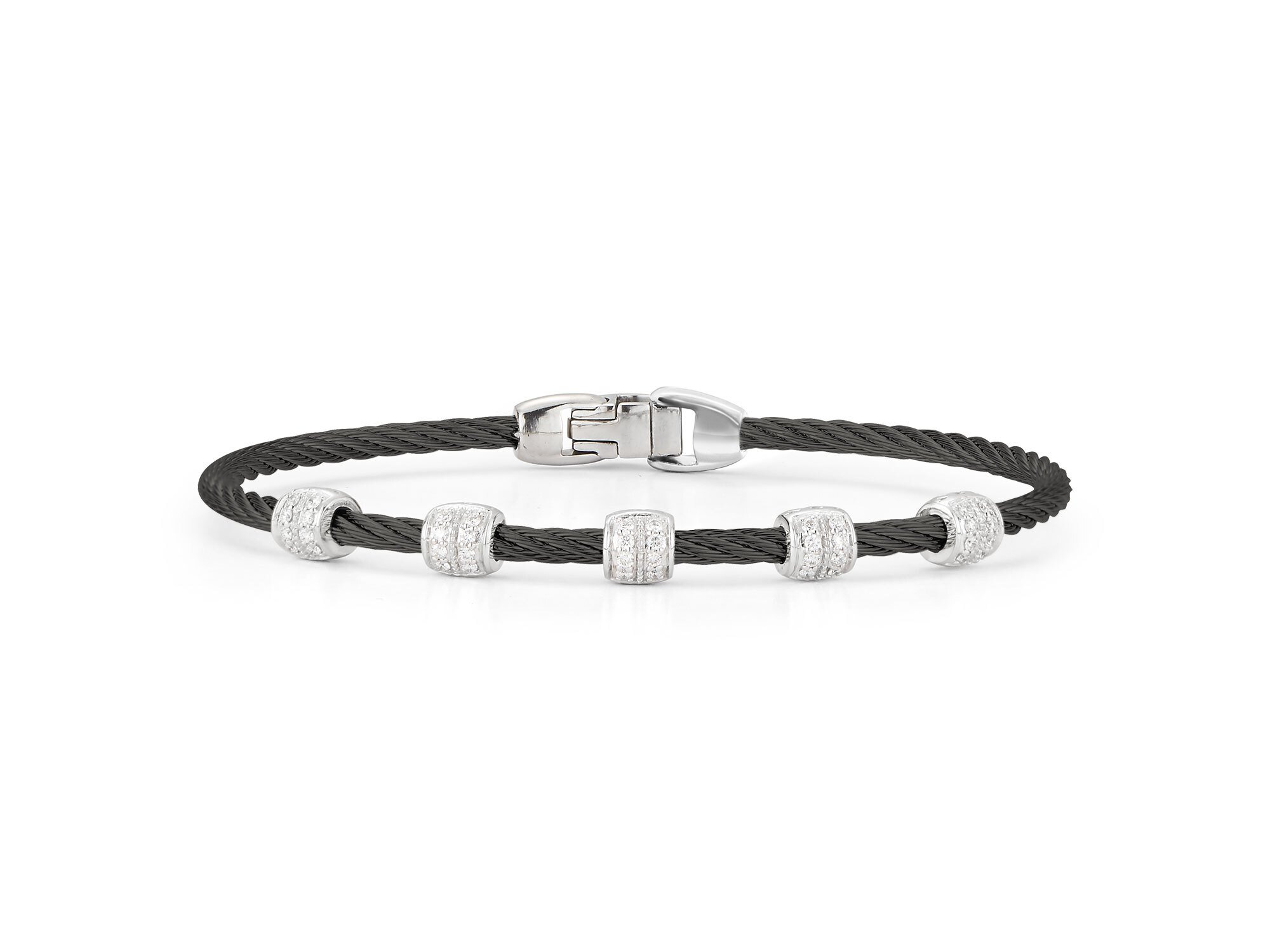 Black Cable Five Station Stackable Bracelet with 18kt White Gold & Diamonds