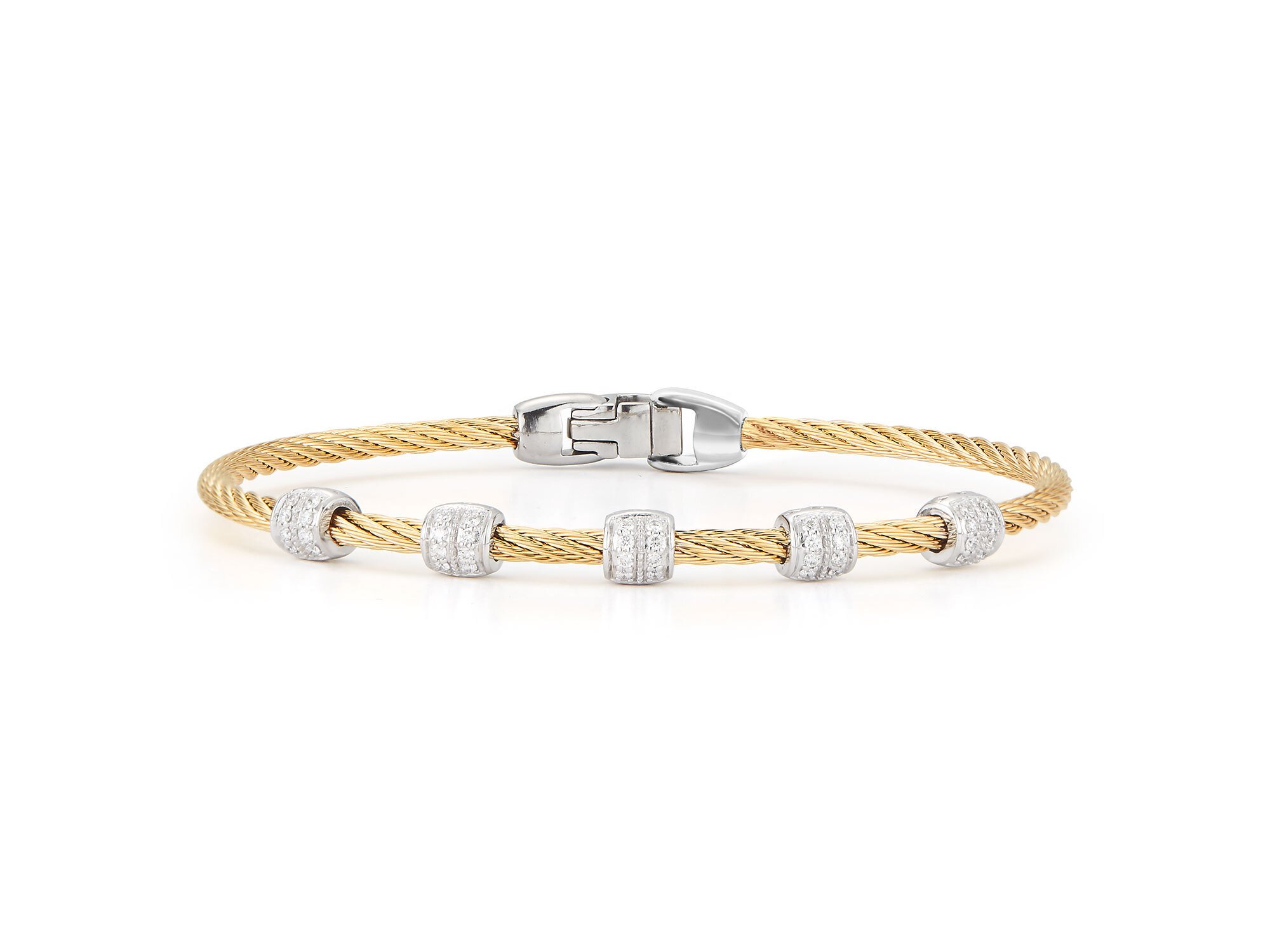 Yellow Cable Five Station Stackable Bracelet with 18kt White Gold & Diamonds