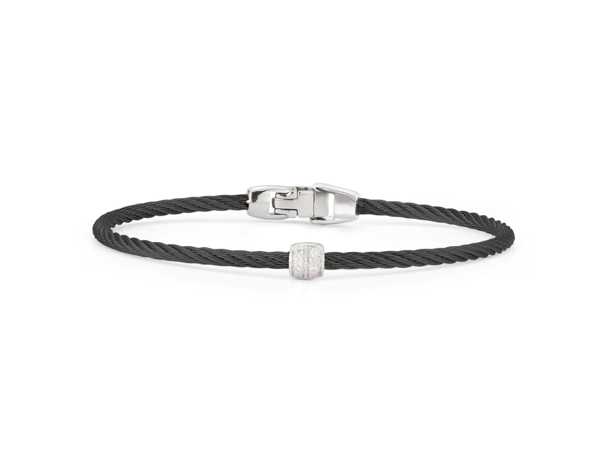 Black Cable Single Station Stackable Bracelet with 18kt White Gold & Diamonds