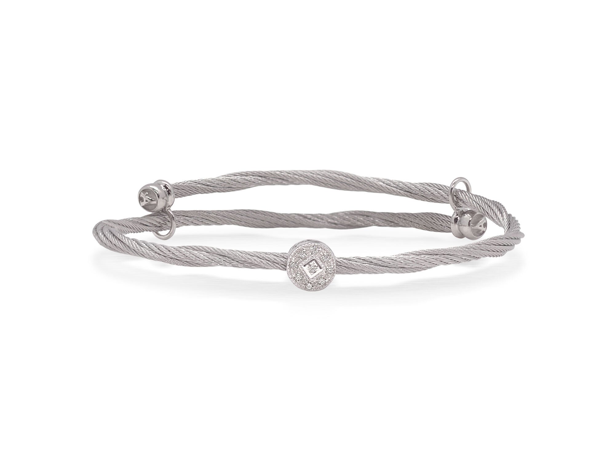 Grey Cable Flex Bracelet with Round Diamond Station set in 18kt White Gold