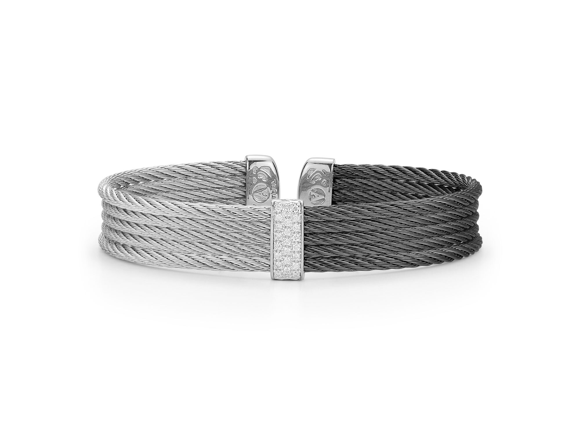 Black & Grey Cable Medium Colorblock Cuff with 18kt White Gold & Diamonds