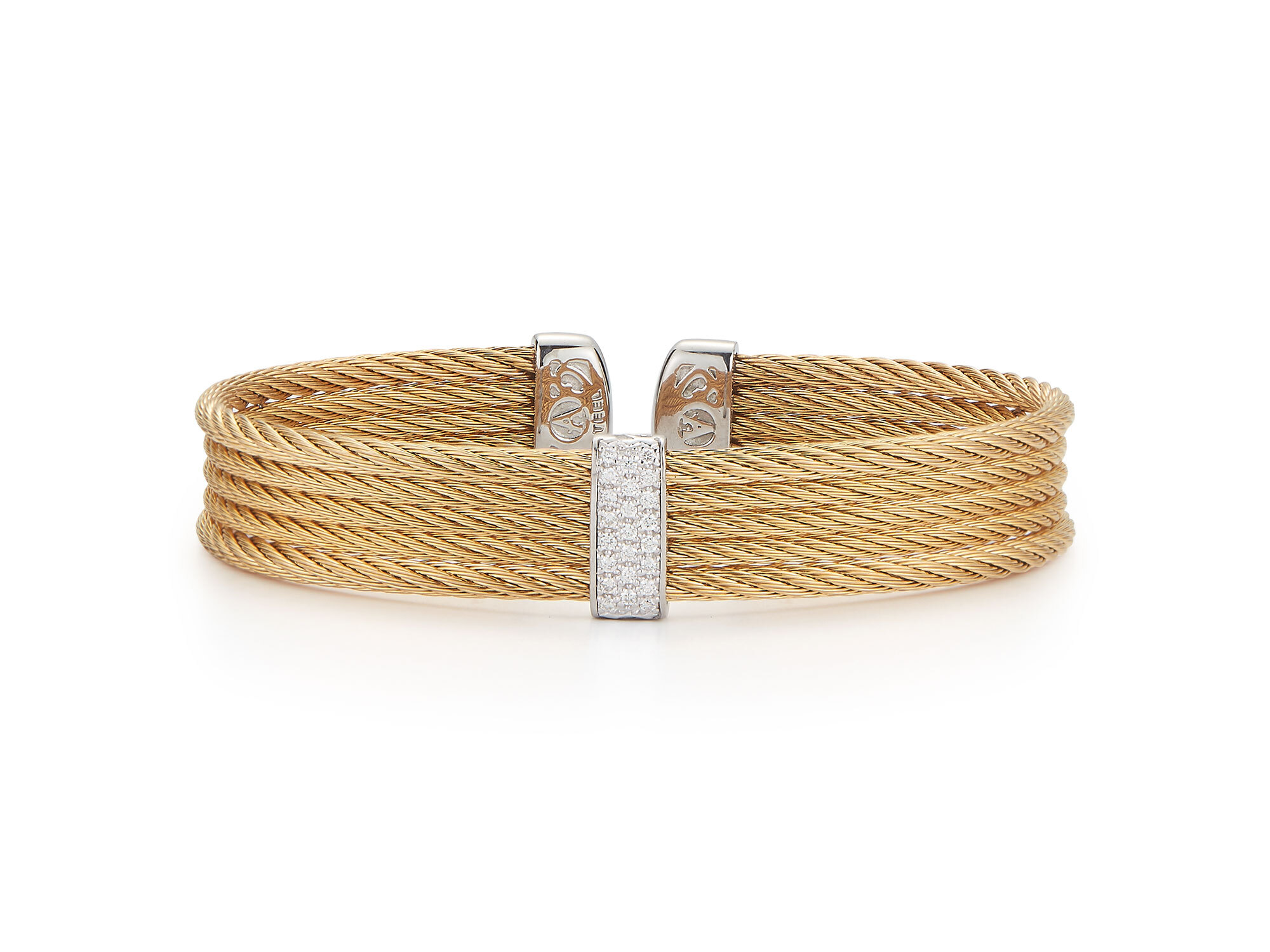 Closeup photo of Yellow Cable Mini Cuff with 18kt White Gold & Diamonds
