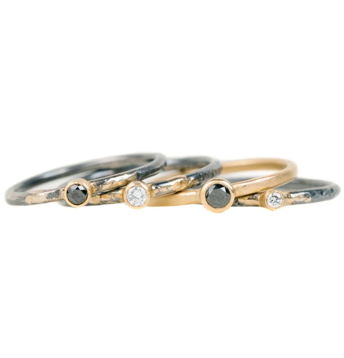 Shine On Birthstone Stackers- 18k Gold, Oxidized Silver + Ethically Sourced Citrine