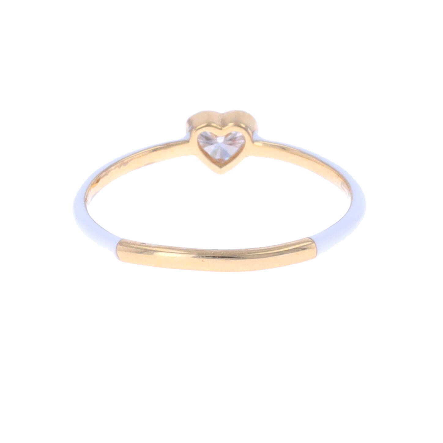 14k & White Enamel Stack Band With Heart Shaped Diamond Center