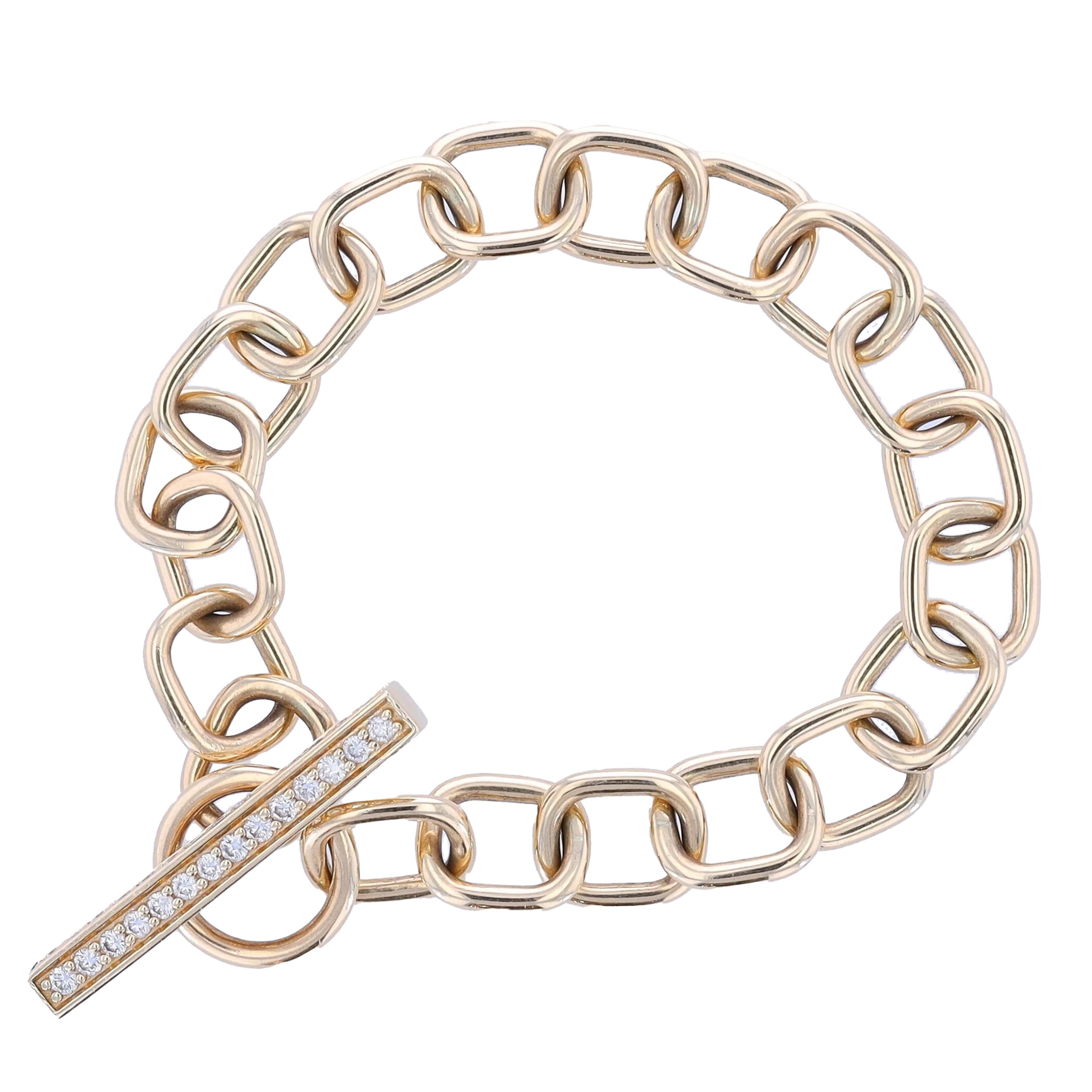 14k Solid Rectangle Link Bracelet W/ Diamond Toggle Clasp