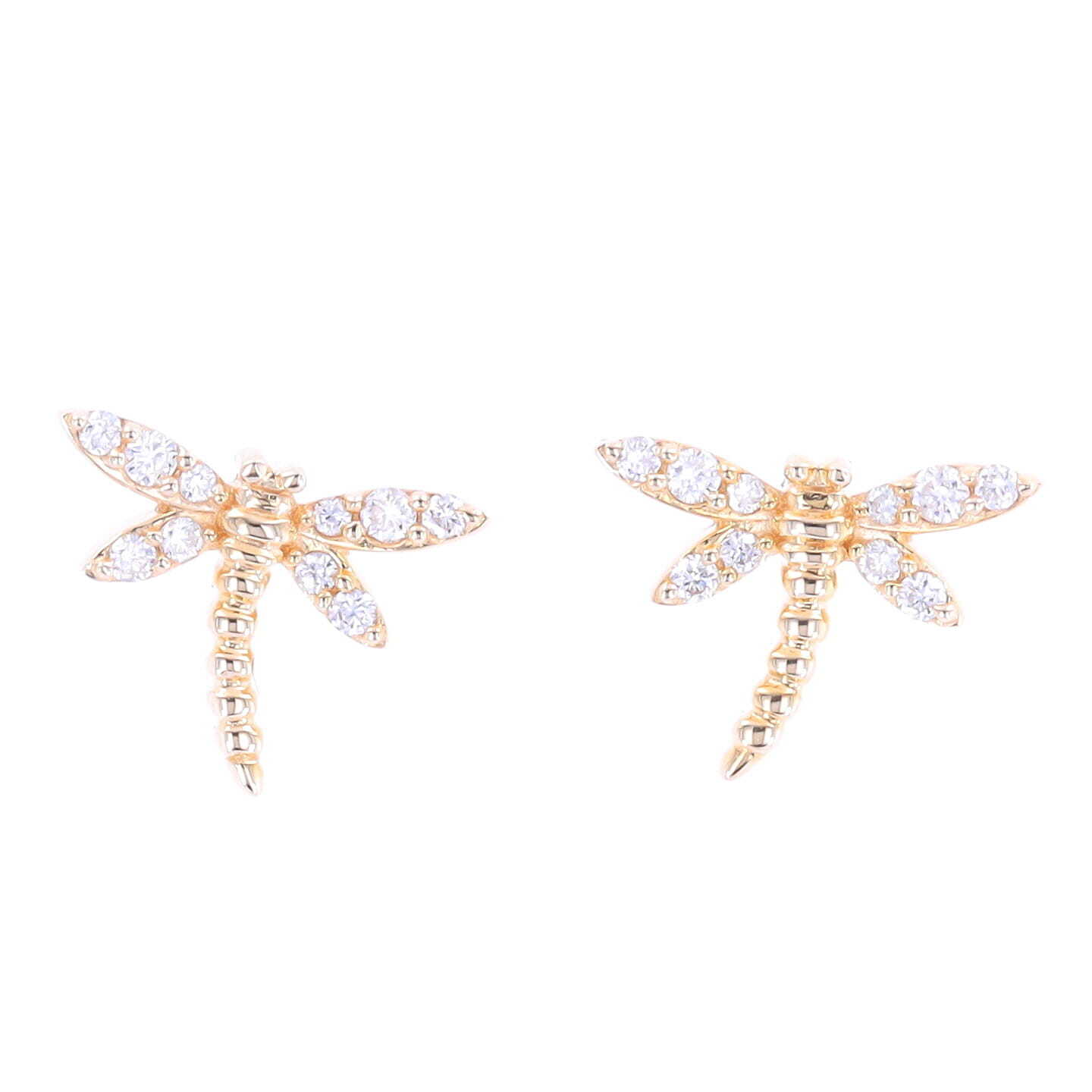 14k Tiny Pave Diamond Dragonfly Stud Earrings