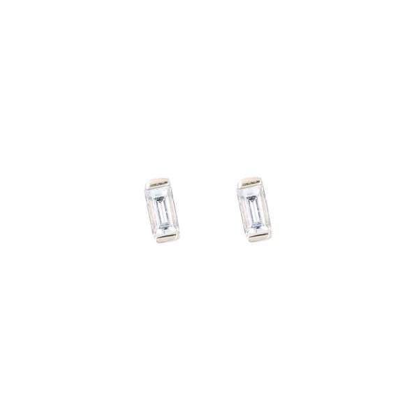 Closeup photo of 14k Single Baguette Diamond Stud Earrings