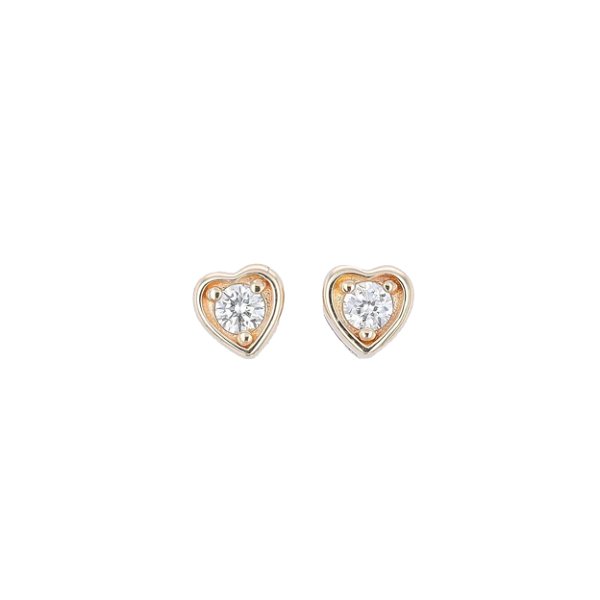 Closeup photo of 14k Round Diamond In Heart Shaped Bezel Stud Earrings