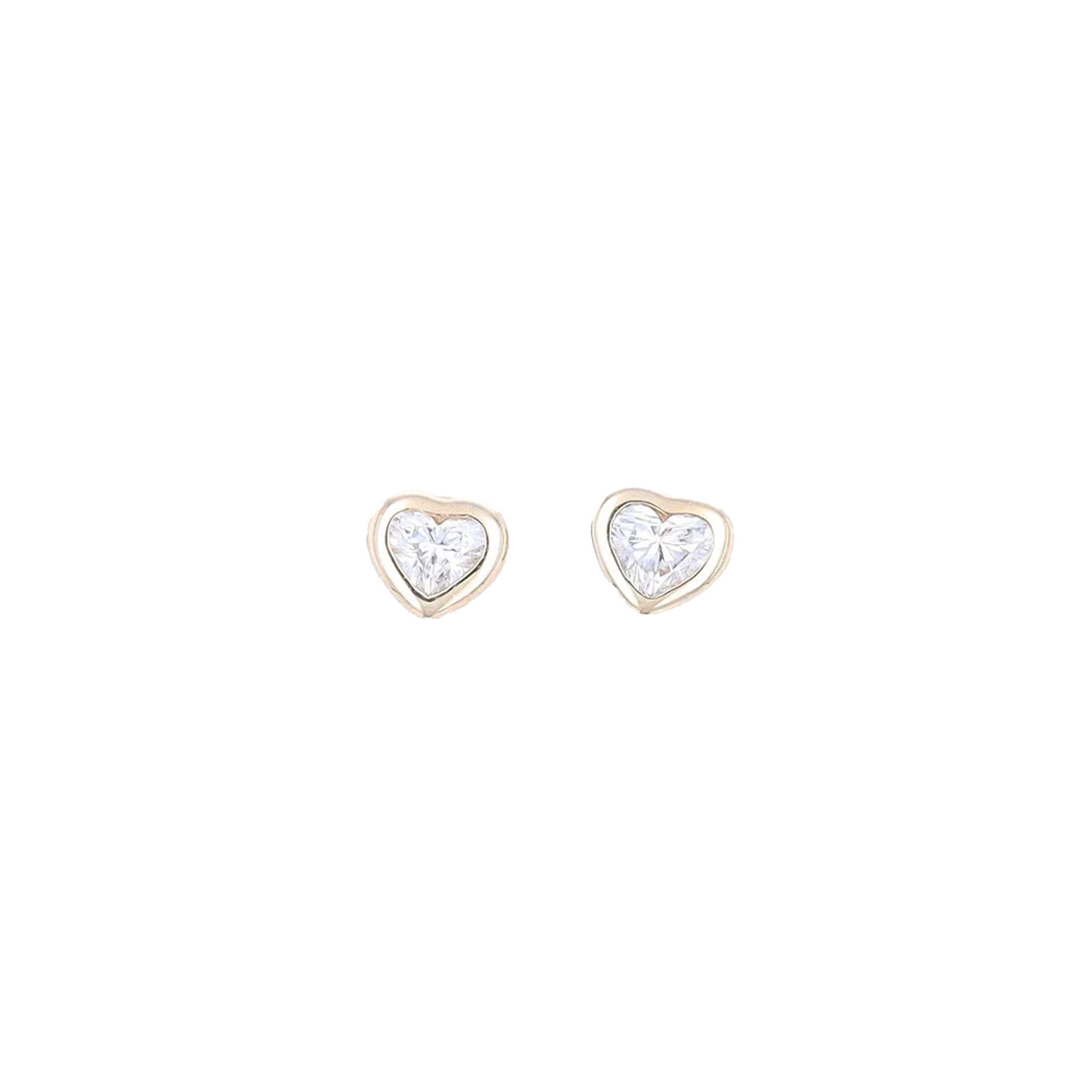 14k Bezel Set Heart Diamond Stud Earrings