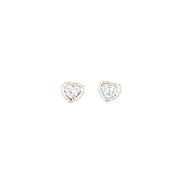 Closeup photo of 14k Bezel Set Heart Diamond Stud Earrings