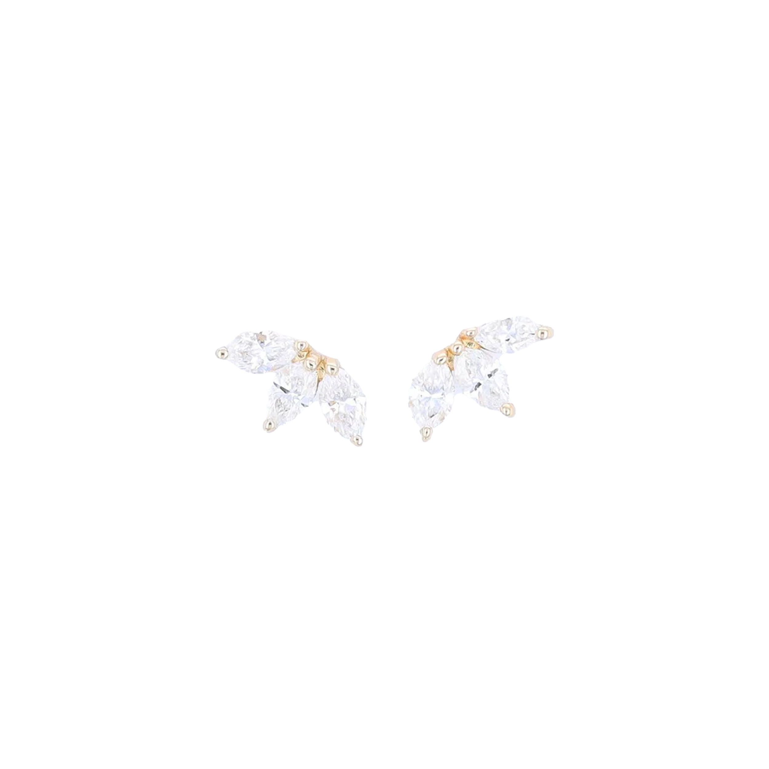 14k Triple Marquis Diamond Stud Earrings