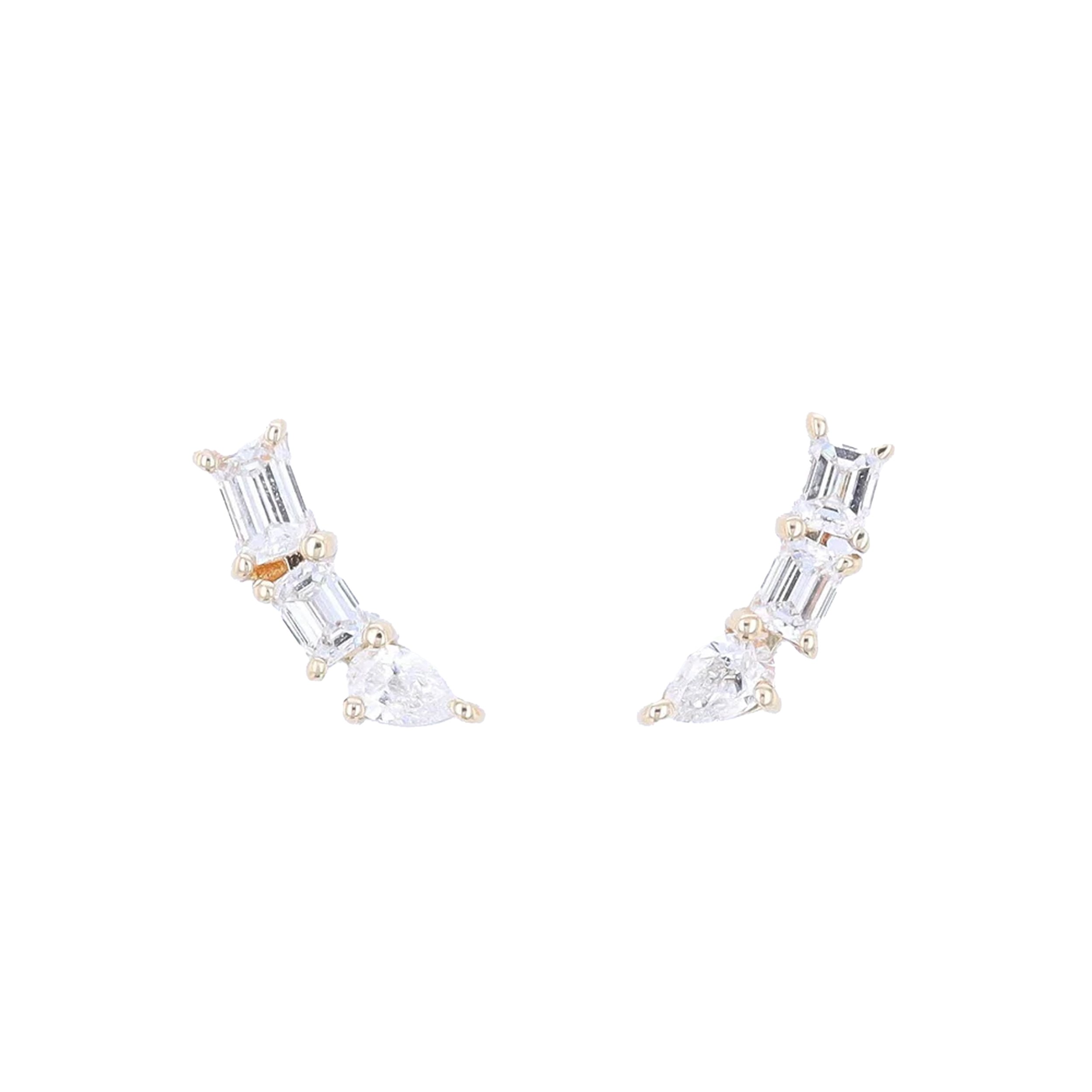 14k Pear & Baguette Diamond Crawler Stud Earrings