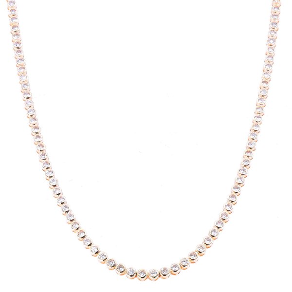 Closeup photo of 14k Bezel Set Diamond Adjustable Tennis Necklace