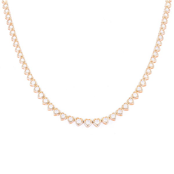 Closeup photo of 14k Graduated Hearts & Diamond Tennis Necklace