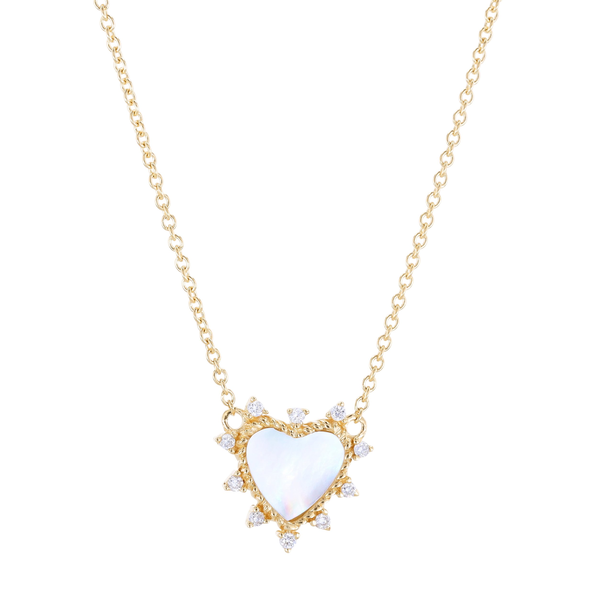 14k Tiny Mop Diamond Heart Pendant Necklace