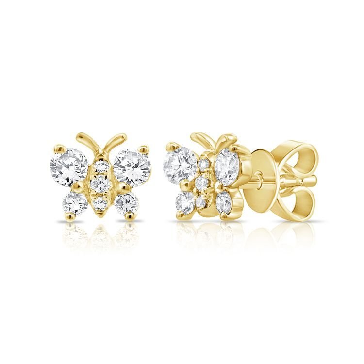 14k Diamond Butterfly Stud Earrings