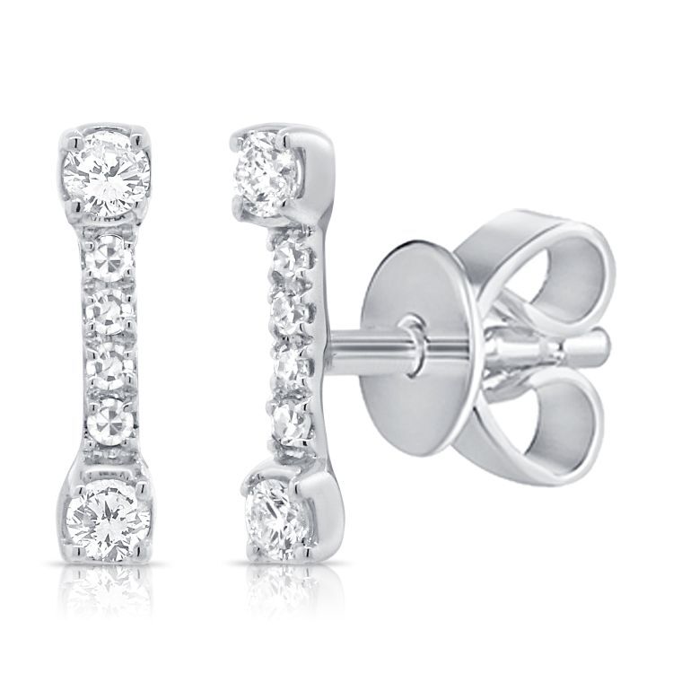 14k WG Diamond Bar Stud Earring