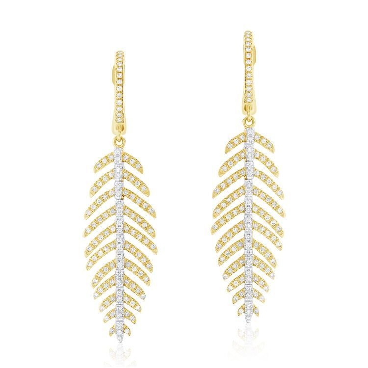 14k Full Pave Medium Size Feather Earring