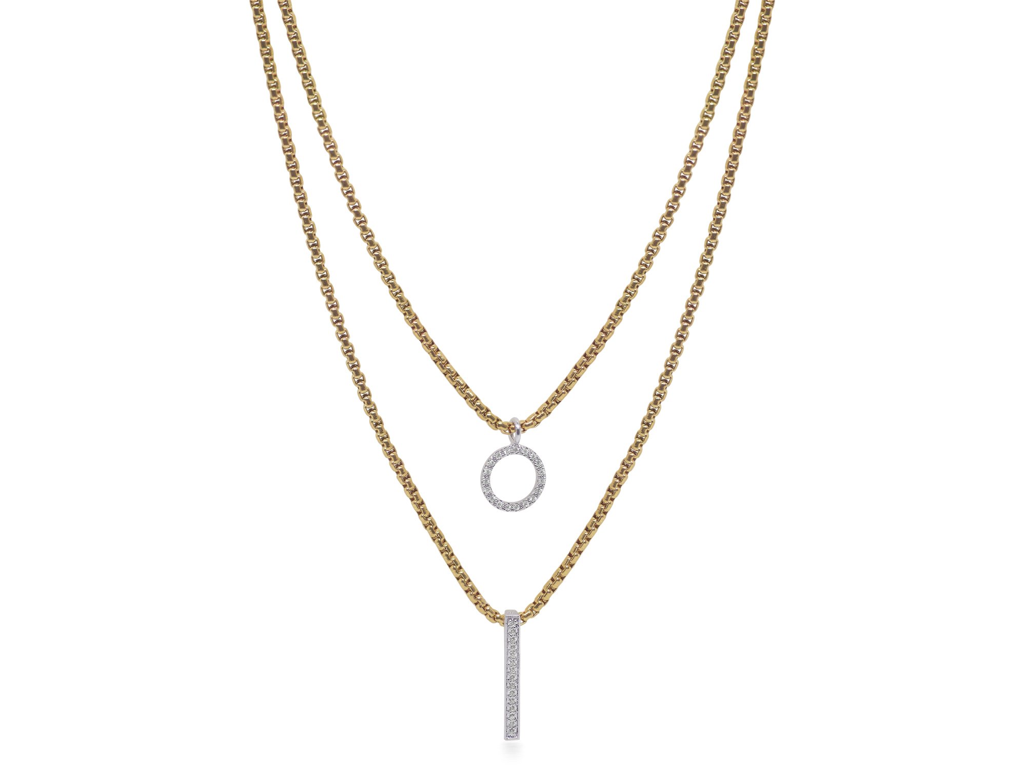 Yellow Chain Double Layered Necklace with 14kt White Gold & Diamonds