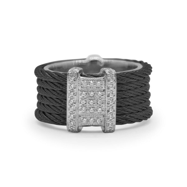 Closeup photo of Black Cable Diva Ring with 18kt White Gold & Diamonds